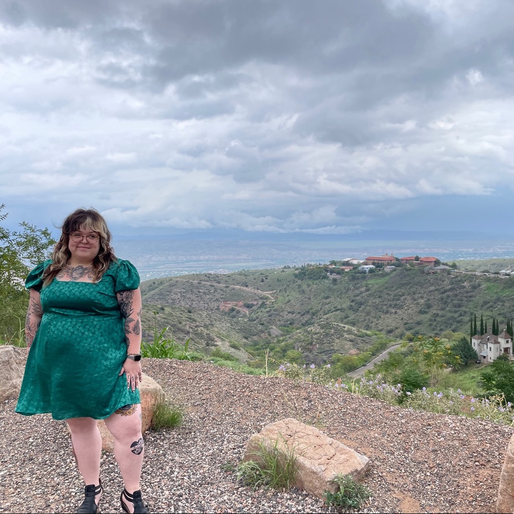 Green silky Modcloth Babydoll Dress